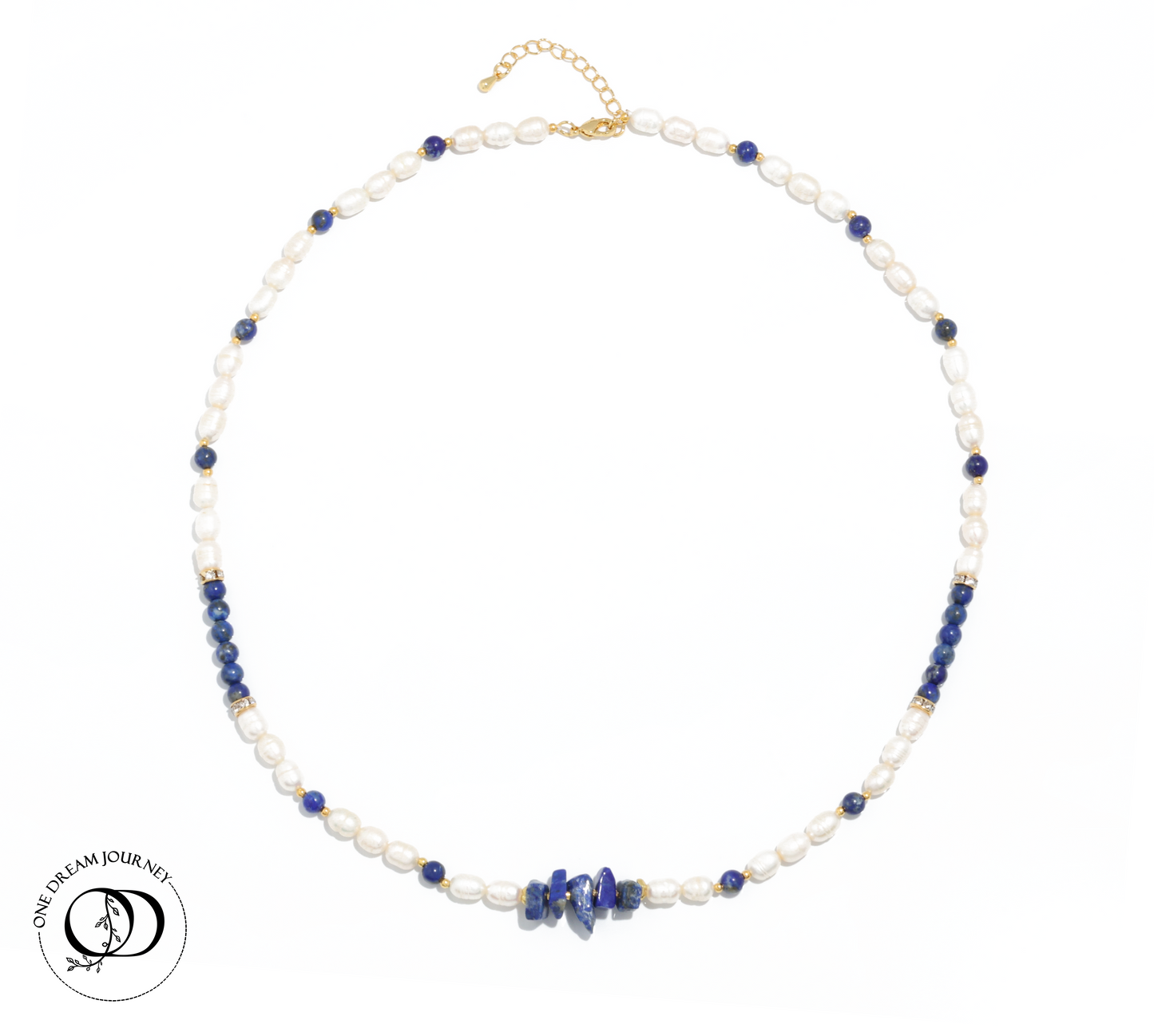 Natural Lapis Lazuli 丨 Freshwater Rice Pearls Necklace