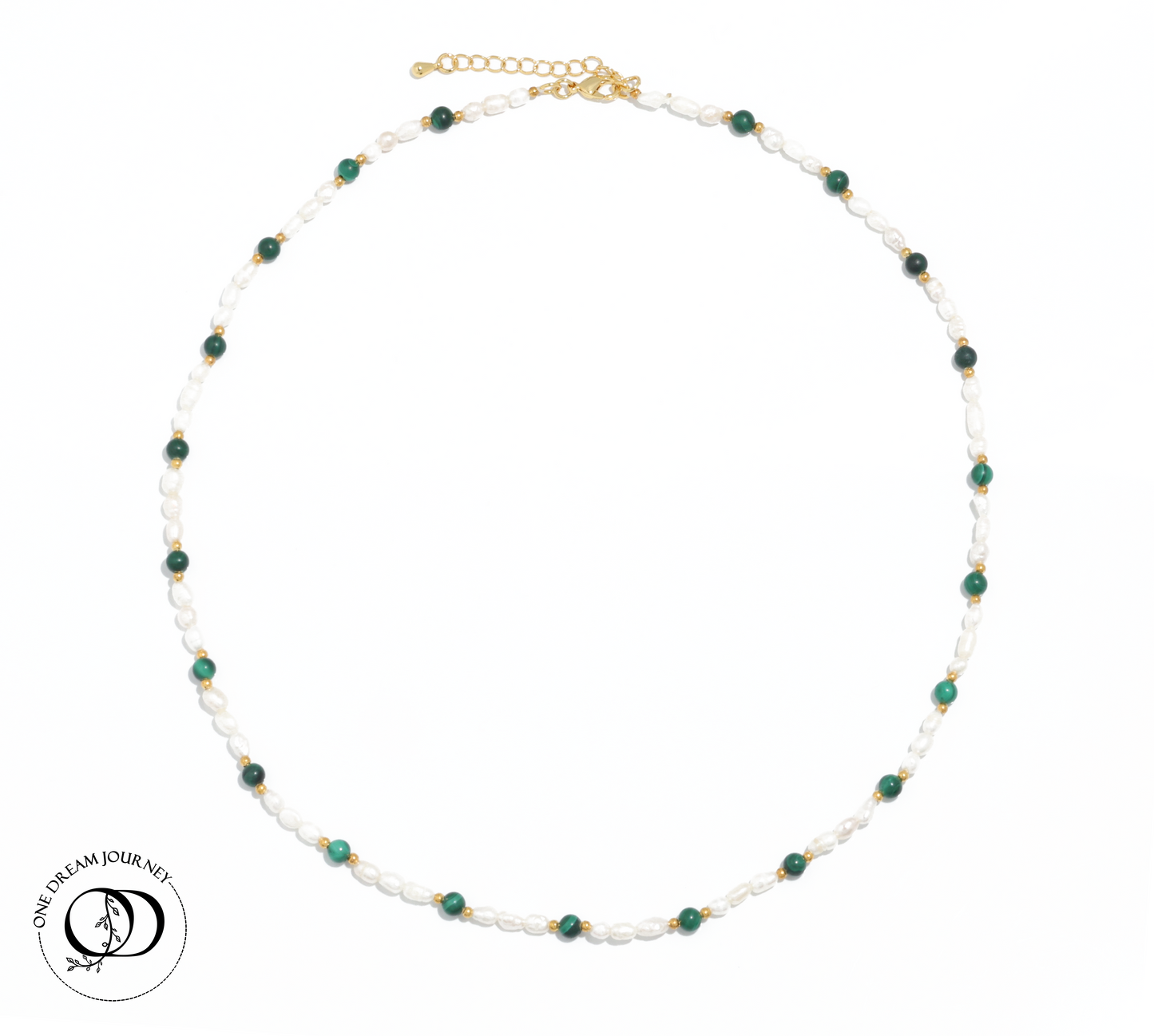 Natural Malachite 丨 Freshwater Rice Pearls Necklace