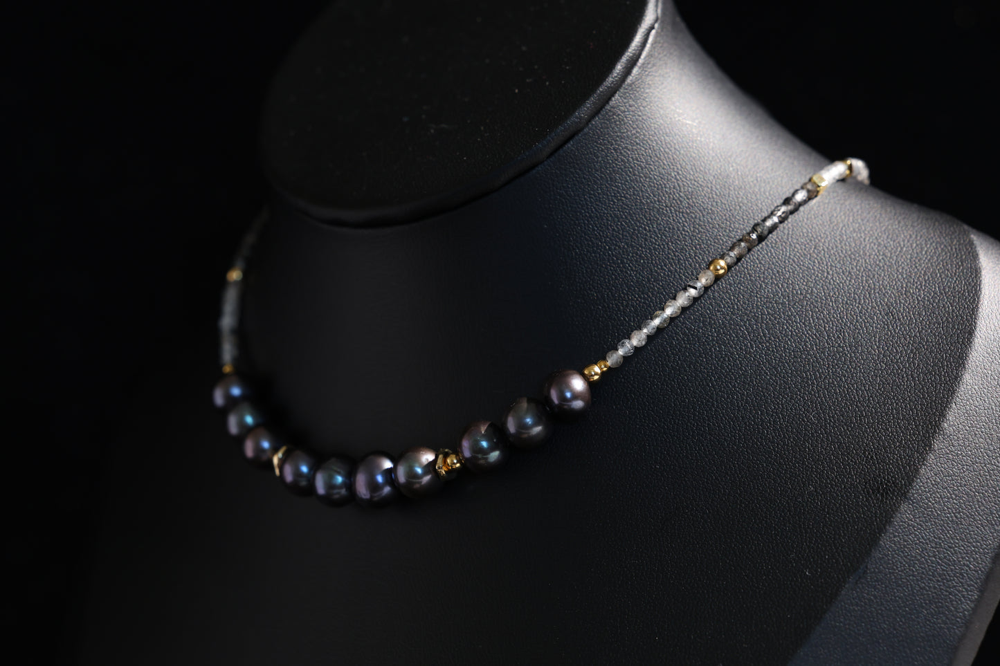 Natural Black Tourmalinated Quartz 丨 Freshwater Black Pearls Chokers Necklace