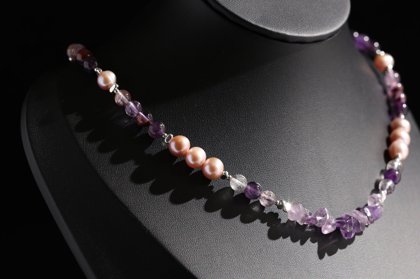Natural Amethyst 丨 Purple Phantom Quartz 丨 Freshwater Rice Pearls Necklace
