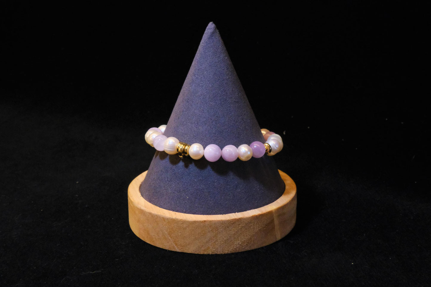 Natural Freshwater White Pearl | Natural Kunzite Design Bracelet | 7-inch + 2-inch Extension Chain —Designed by YL