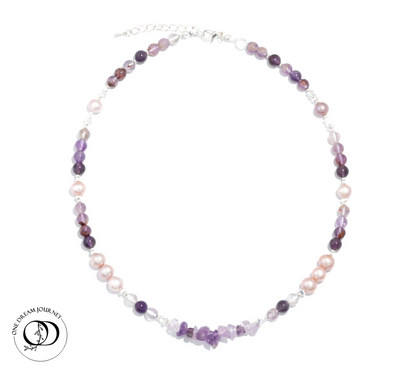 Natural Amethyst 丨 Purple Phantom Quartz 丨 Freshwater Rice Pearls Necklace