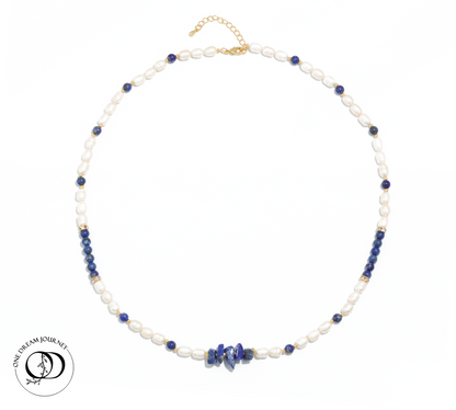 Natural Lapis Lazuli 丨 Freshwater Rice Pearls Necklace