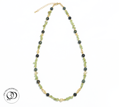 Natural Peridot 丨Kambaba Jasper 丨 Freshwater Rice Pearls Necklace
