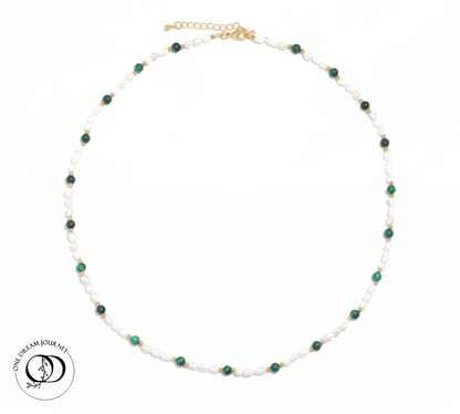 Natural Malachite 丨 Freshwater Rice Pearls Necklace