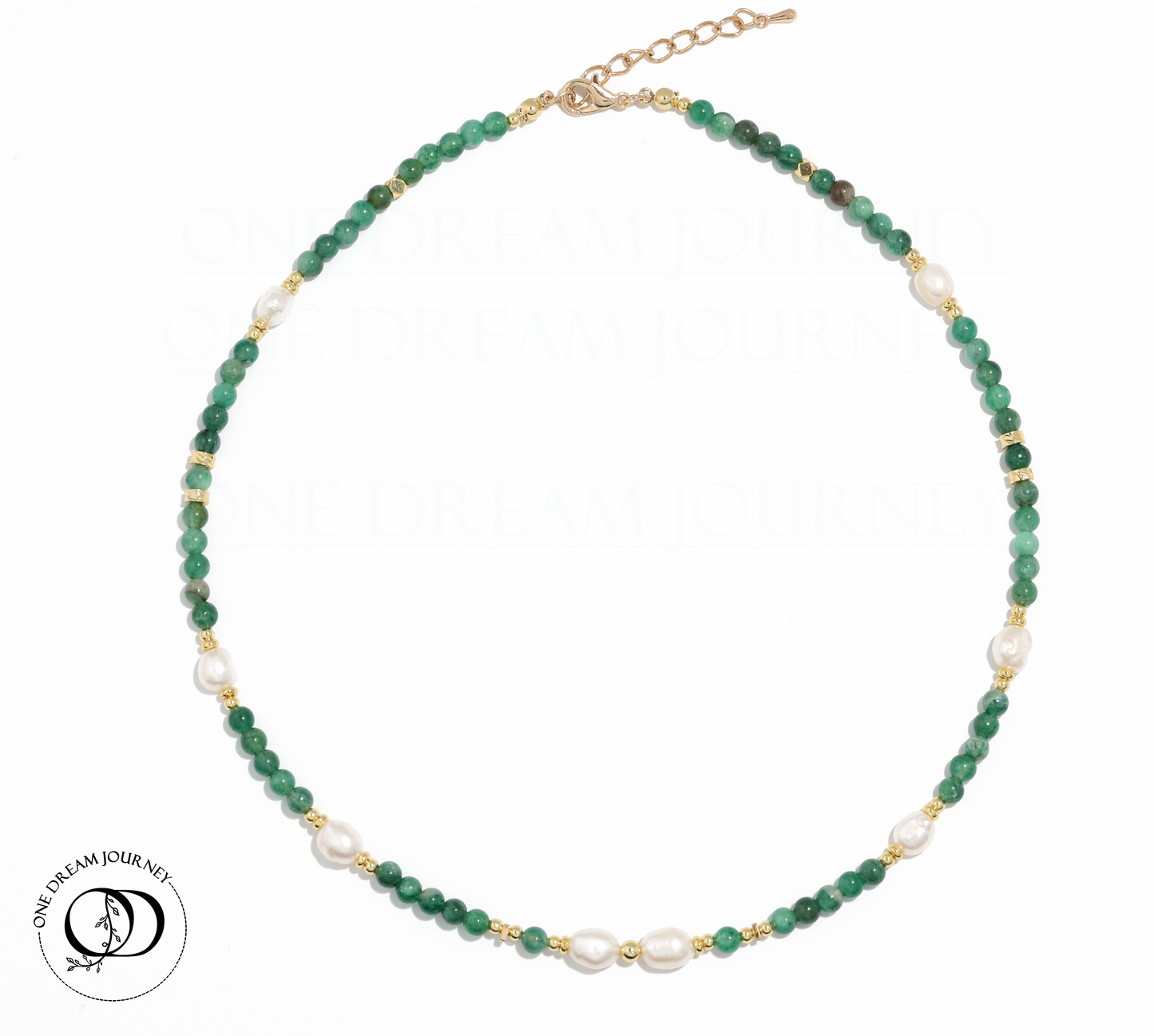 Natural Emerald 丨 Freshwater Rice Pearls Necklace