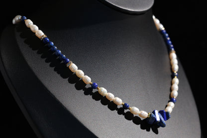Natural Lapis Lazuli 丨 Freshwater Rice Pearls Necklace