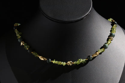 Natural Peridot 丨Kambaba Jasper 丨 Freshwater Rice Pearls Necklace