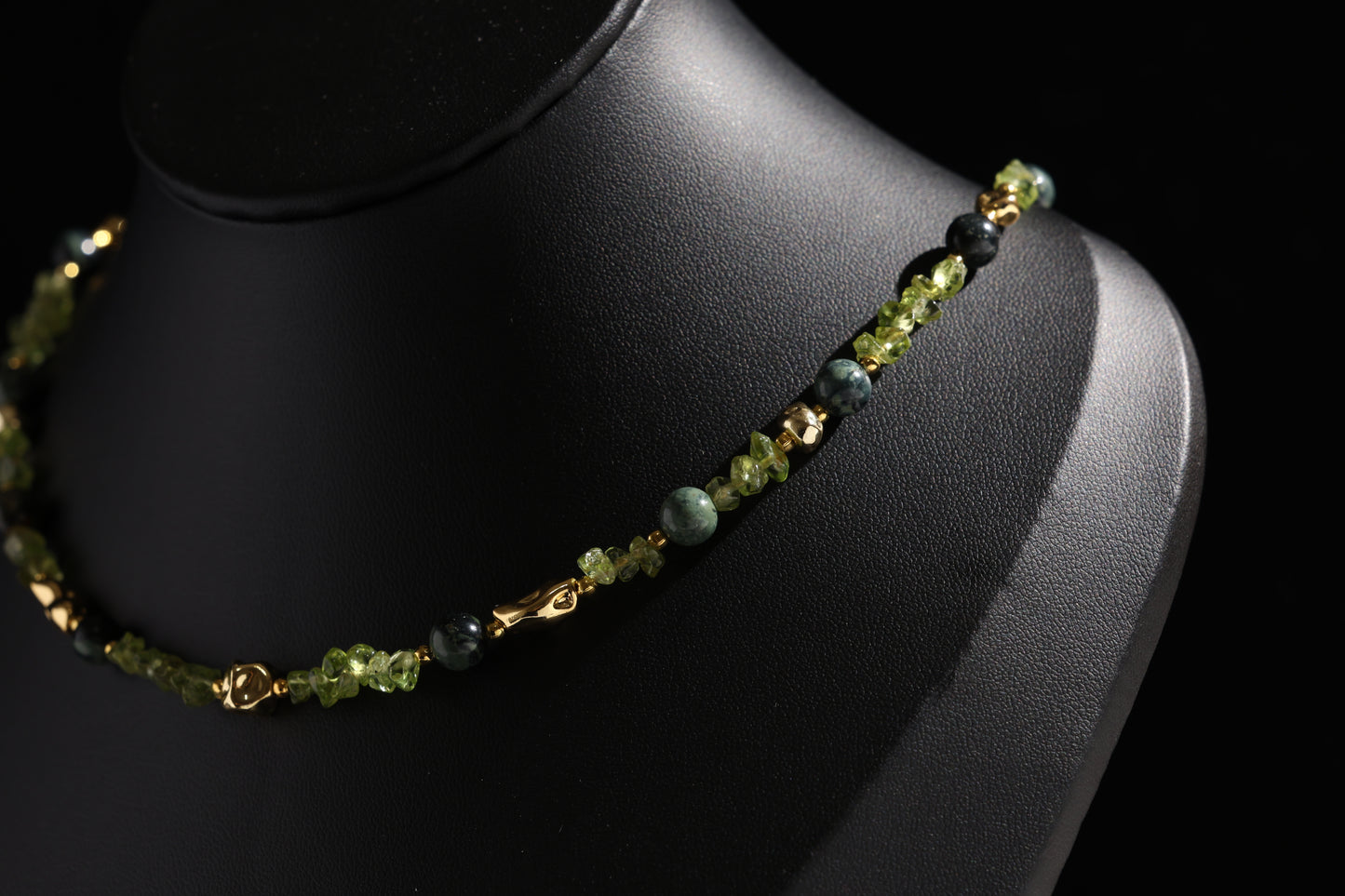 Natural Peridot 丨Kambaba Jasper 丨 Freshwater Rice Pearls Necklace