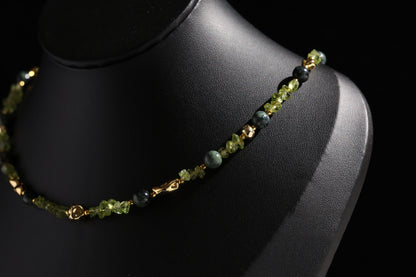 Natural Peridot 丨Kambaba Jasper 丨 Freshwater Rice Pearls Necklace