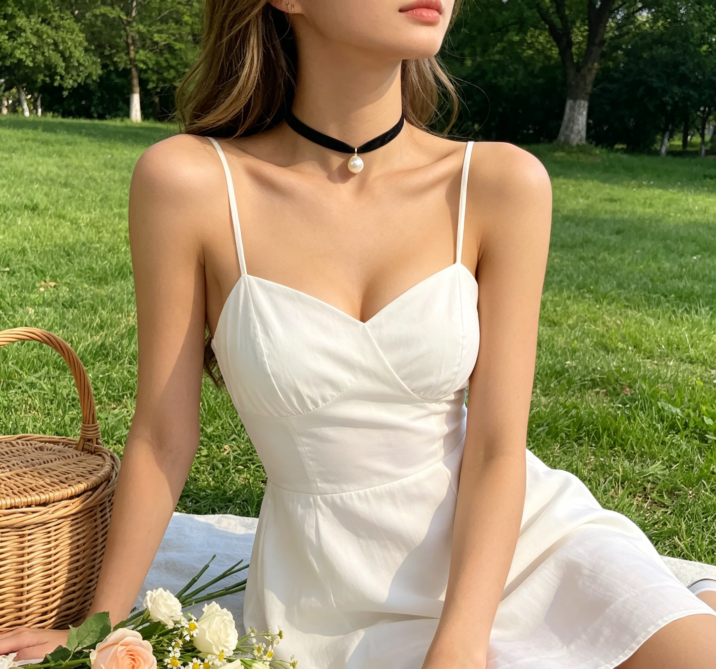 Natural Baroque Pearl Velvet Choker