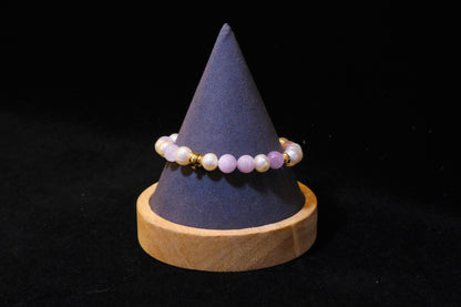 Natural Freshwater White Pearl | Natural Kunzite Design Bracelet | 7-inch + 2-inch Extension Chain —Designed by YL