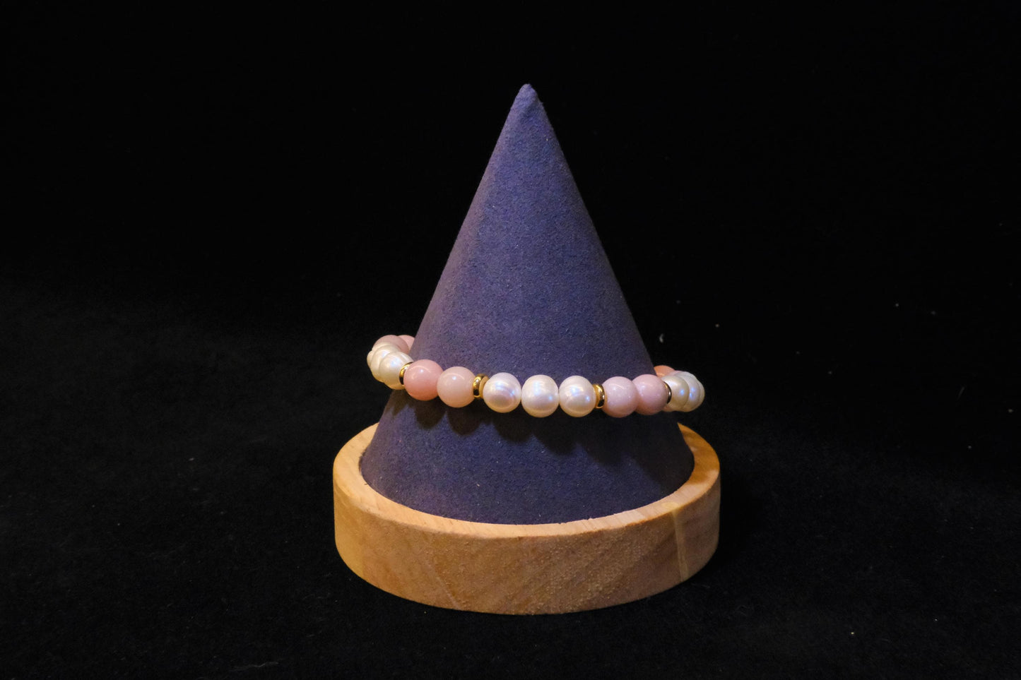 Natural Freshwater White Pearl | Natural Pink Opal Design Bracelet | 8-inch + 2-inch Extension Chain —Designed by YL